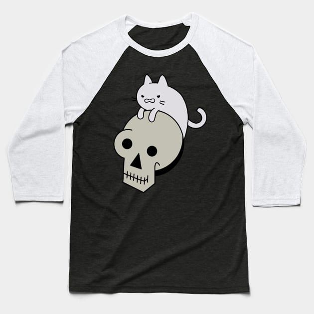 Cat On skull Baseball T-Shirt by GlanceCat